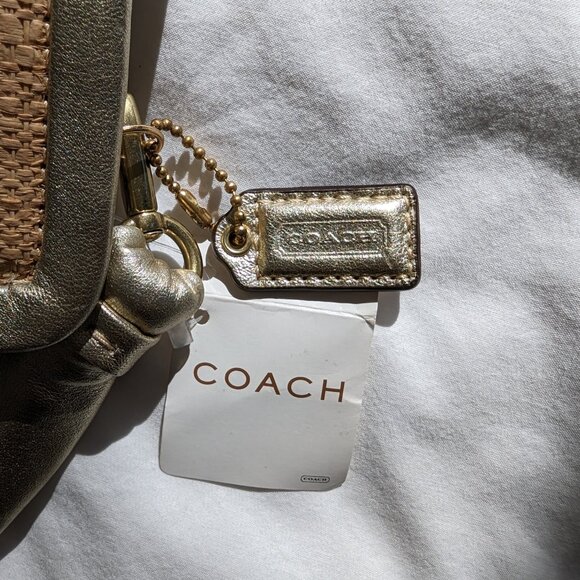 Coach Natural Straw Weave Wristlet Clutch with Gold Trim NWT - Picture 5 of 6
